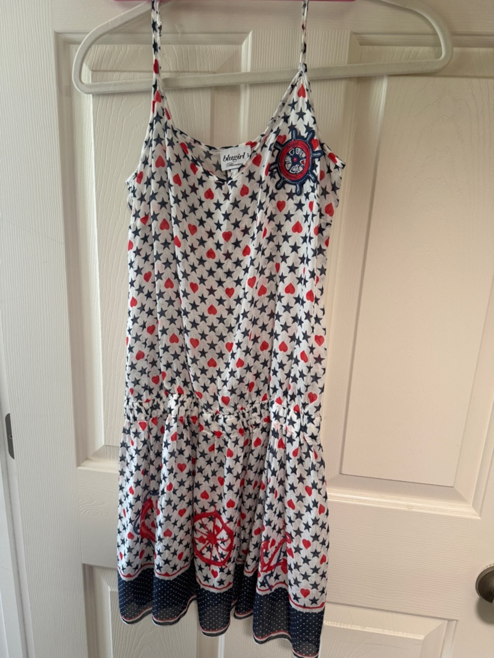 Blue & White Star-Print Sundress with Red Heart Accents - blugirl